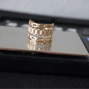18k Solid Yellow Gold Multi-Row Chain Link Wide Band Ring - Women Jewelry